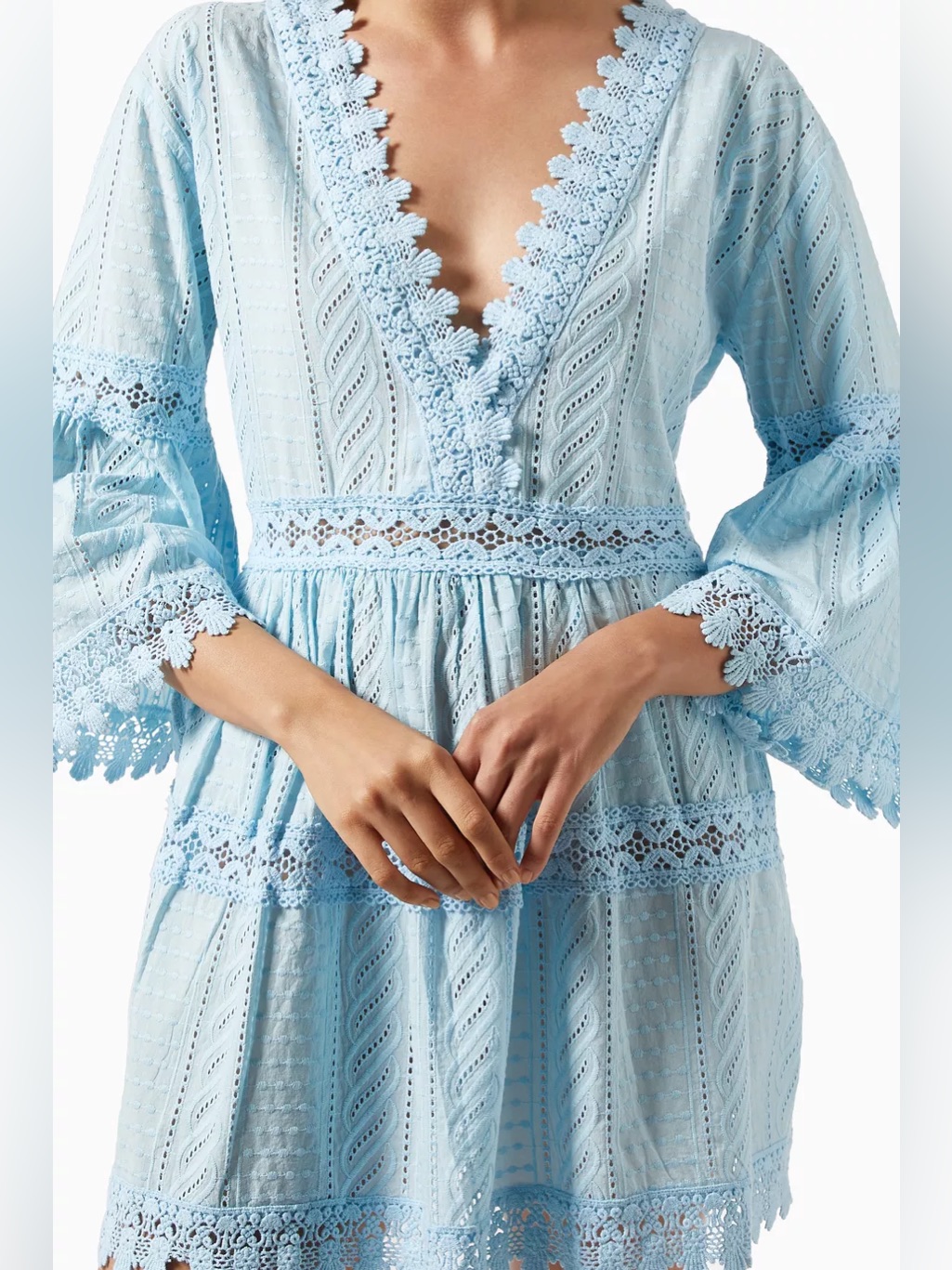 Melissa Odabash X-Large Victoria Crochet Blue Eyelet Cover-Up Dress Kaftan